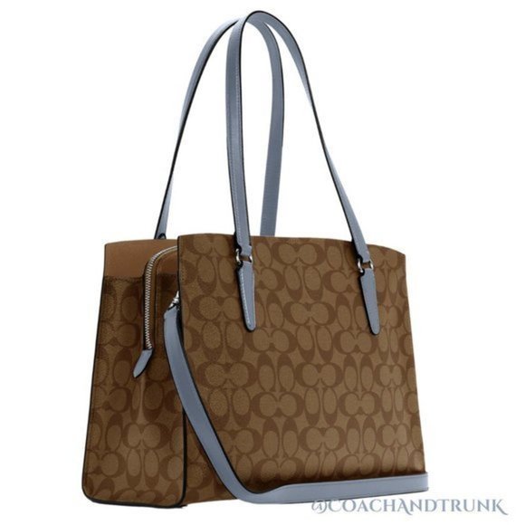 AUTHENTIC COACH Tatum Carryall In Signature Canvas Khaki and Marble Blue - Picture 9 of 9